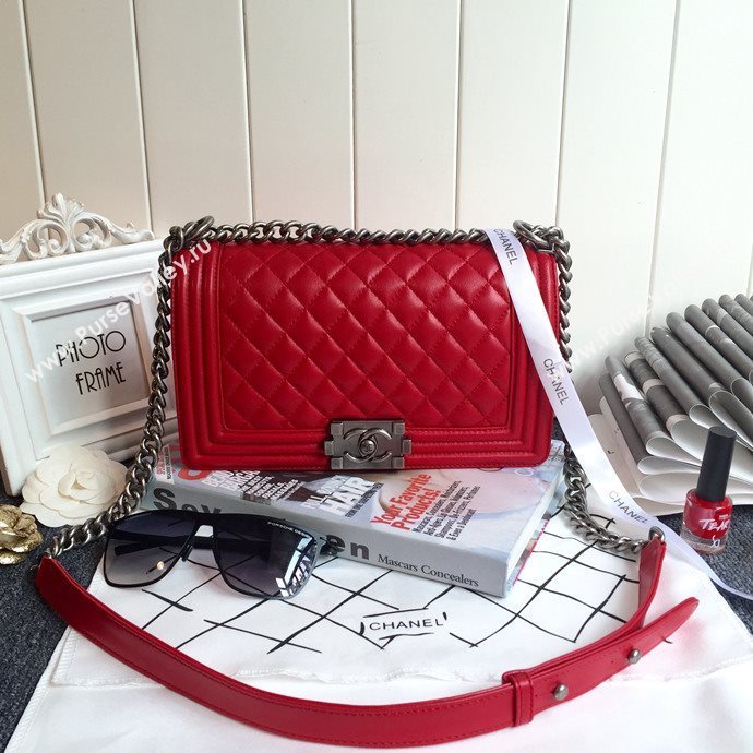 Chanel 67086 leather medium le boy handbag red bag 5627
