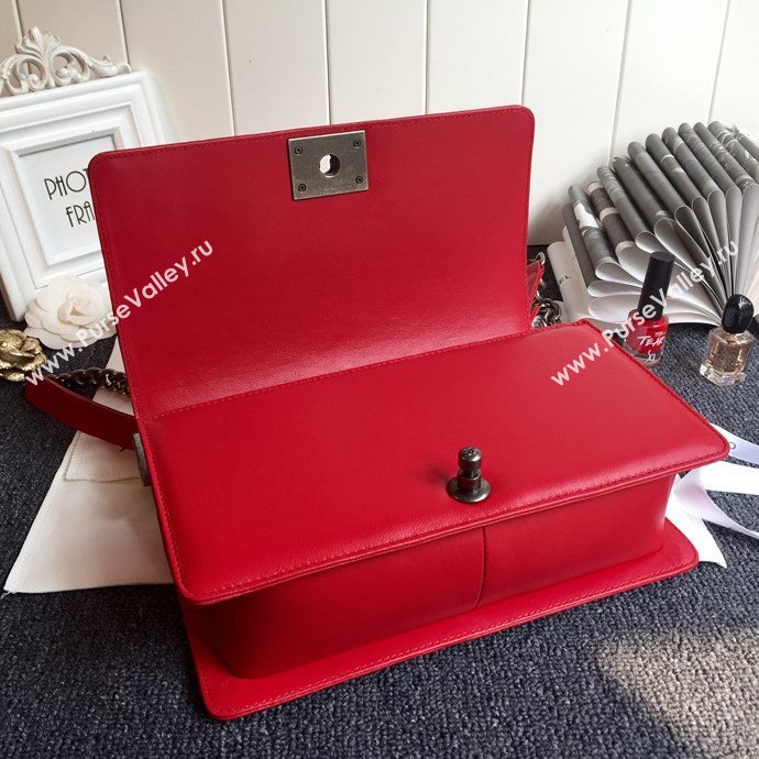 Chanel 67086 leather medium le boy handbag red bag 5627