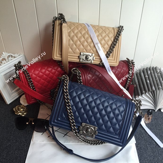 Chanel 67086 leather medium le boy handbag red bag 5627