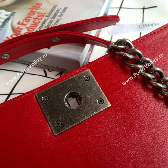 Chanel 67086 leather medium le boy handbag red bag 5627