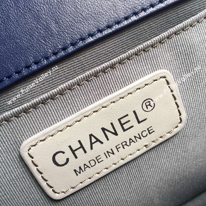 Chanel 67086 leather medium le boy handbag blue bag 5629