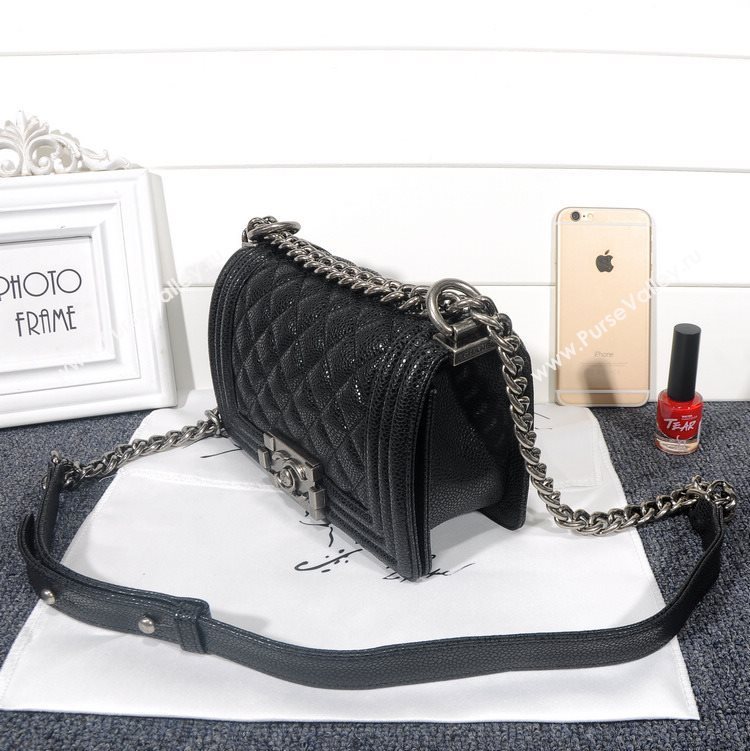 Chanel 67085 caviar leather small le boy handbag black bag 5630