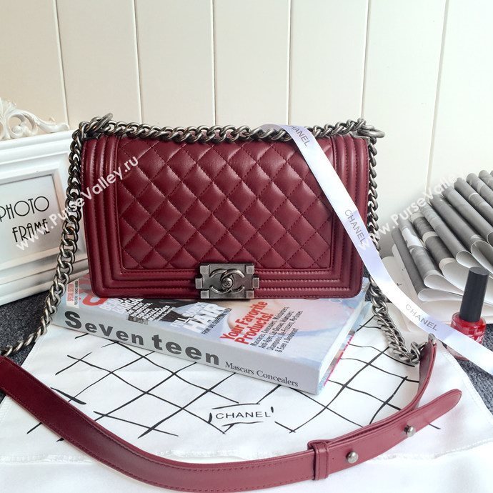 Chanel 67086 leather medium le boy handbag wine bag 5631