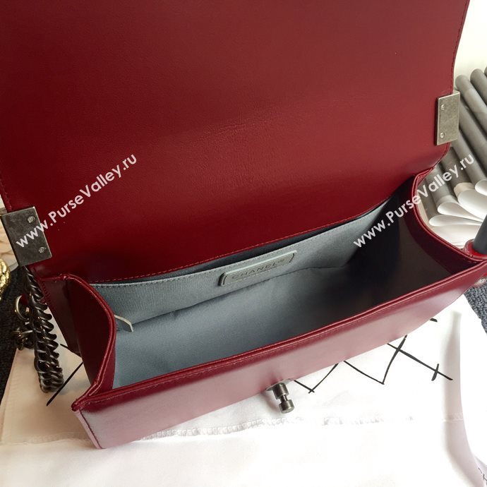 Chanel 67086 leather medium le boy handbag wine bag 5631