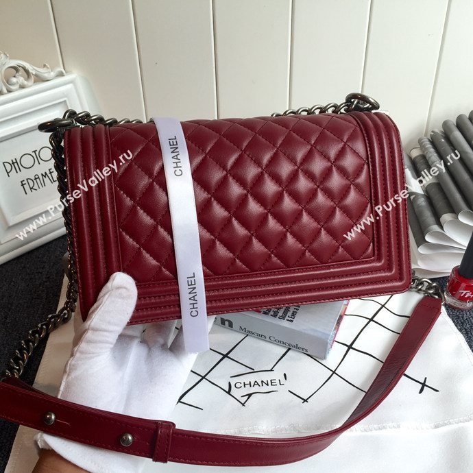 Chanel 67086 leather medium le boy handbag wine bag 5631