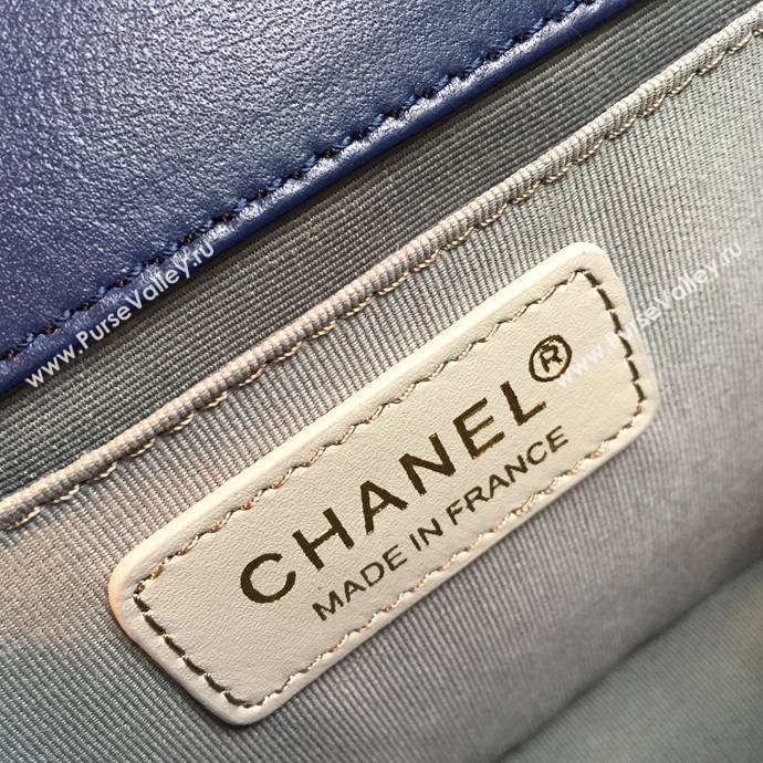 Chanel 67086 leather medium le boy handbag blue bag 5632