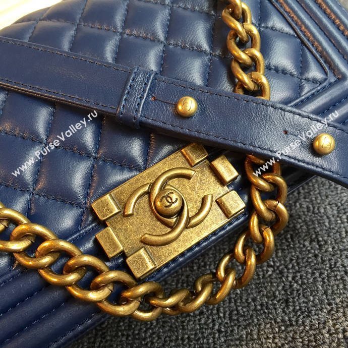 Chanel 67086 leather medium le boy handbag blue bag 5632