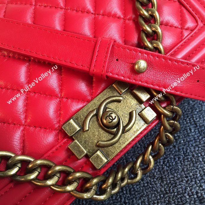 Chanel 67086 leather medium le boy handbag red bag 5633