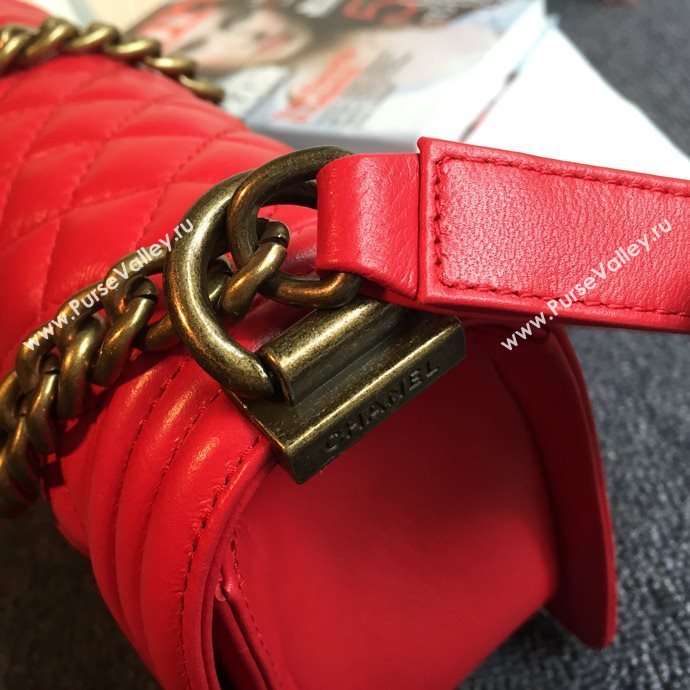 Chanel 67086 leather medium le boy handbag red bag 5633