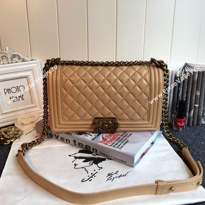 Chanel 67086 leather medium le boy handbag apricot bag 5634