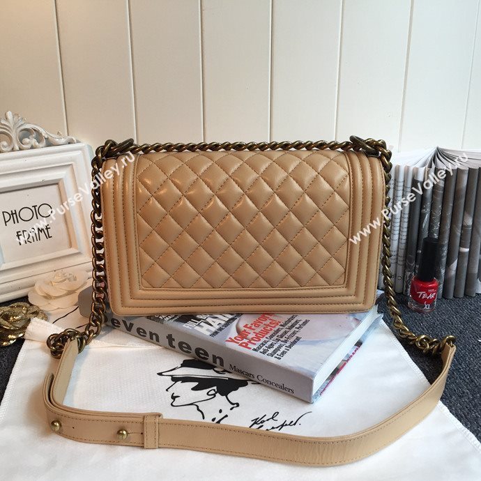 Chanel 67086 leather medium le boy handbag apricot bag 5634