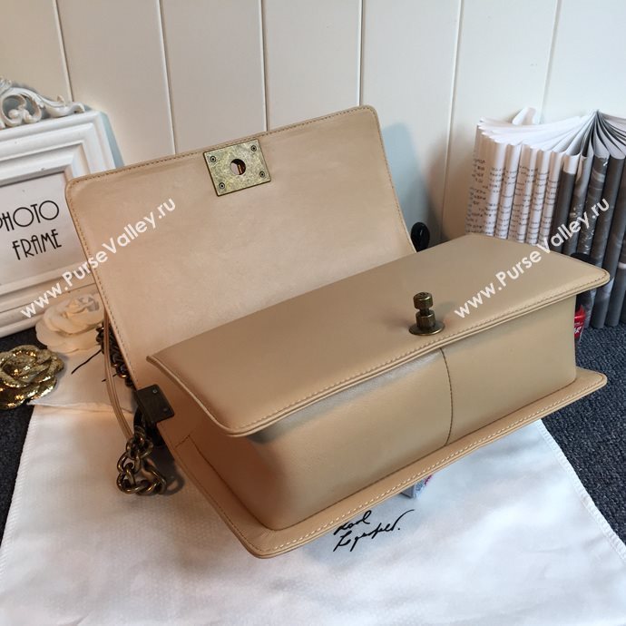 Chanel 67086 leather medium le boy handbag apricot bag 5634