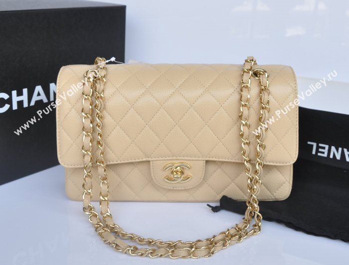 Chanel A1112 caviar lambskin classic flap handbag apricot bag 5742