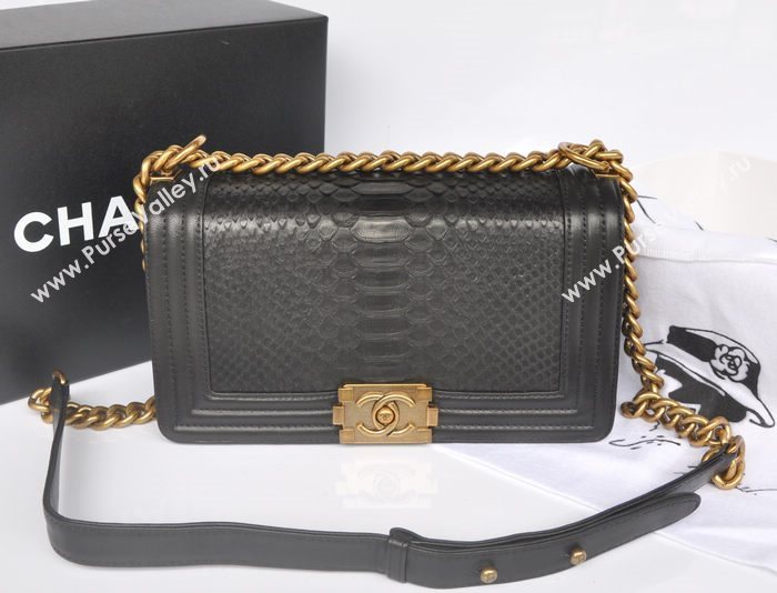 Chanel A66095 python leather medium le boy handbag black bag 5743