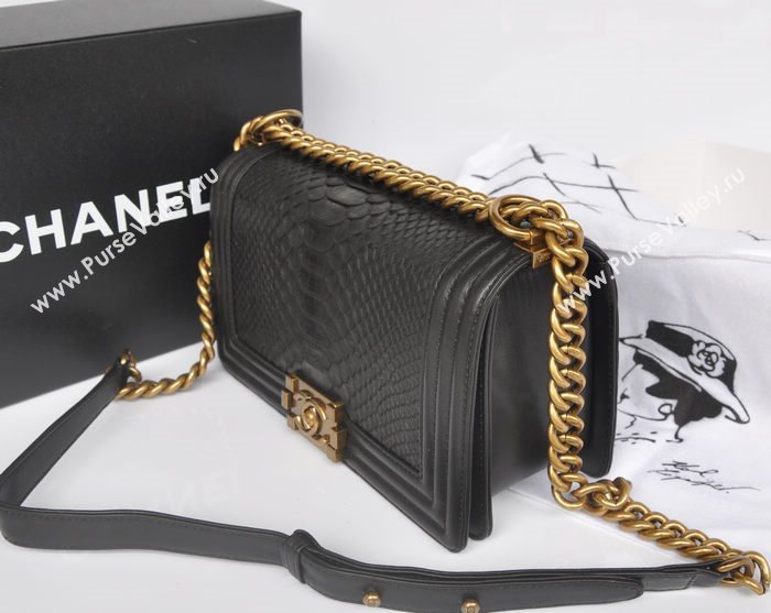 Chanel A66095 python leather medium le boy handbag black bag 5743