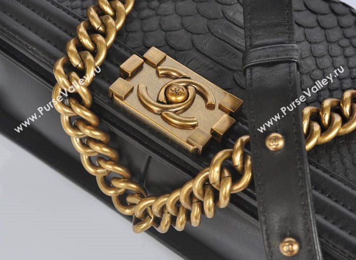 Chanel A66095 python leather medium le boy handbag black bag 5743