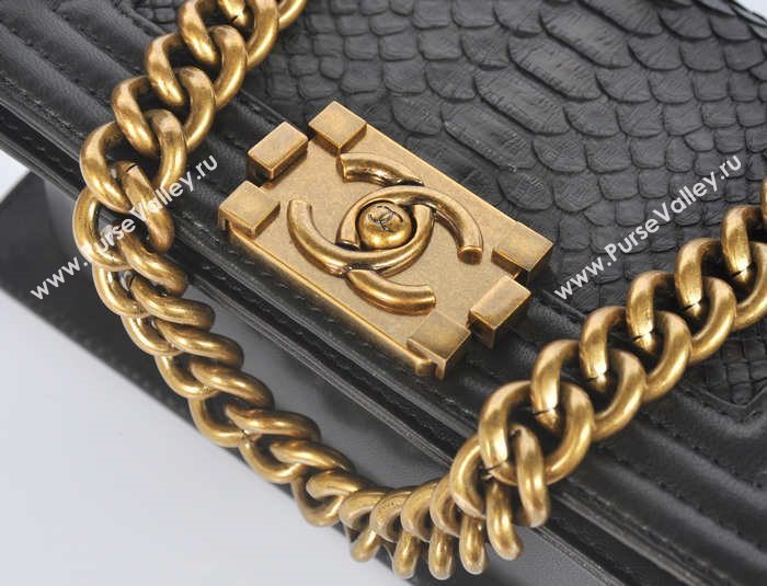 Chanel A66094 python leather small le boy handbag black bag 5745