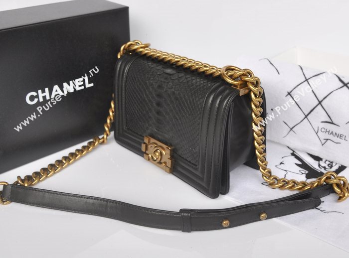 Chanel A66094 python leather small le boy handbag black bag 5745