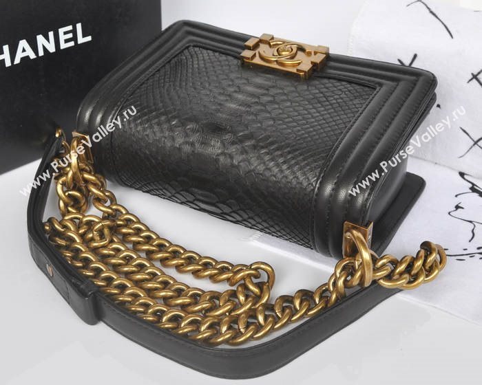 Chanel A66094 python leather small le boy handbag black bag 5745