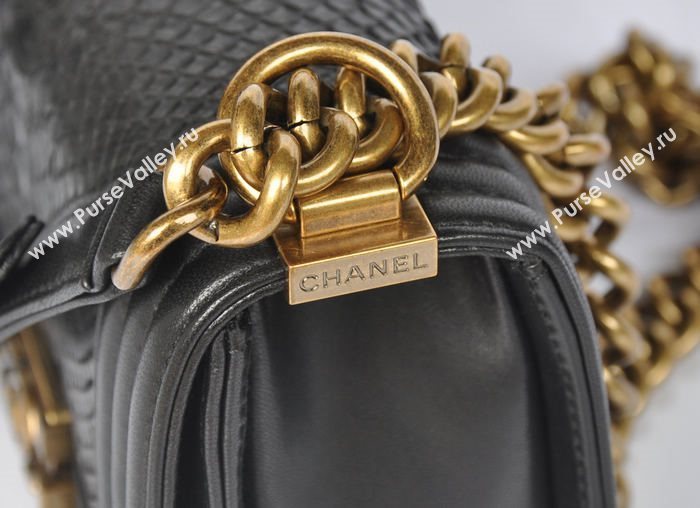 Chanel A66094 python leather small le boy handbag black bag 5745
