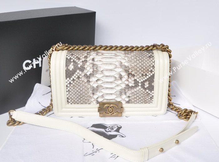 Chanel A66095 python leather medium le boy handbag gray bag 5747