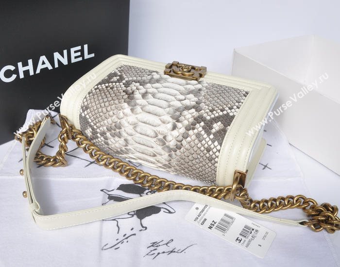 Chanel A66095 python leather medium le boy handbag gray bag 5747