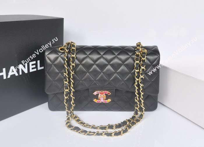 Chanel A1112 lambskin classic flap handbag black bag 5755