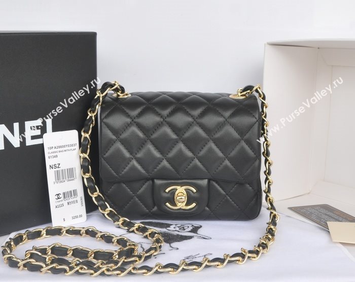 Chanel A1115 lambskin small classic flap handbag black bag 5770