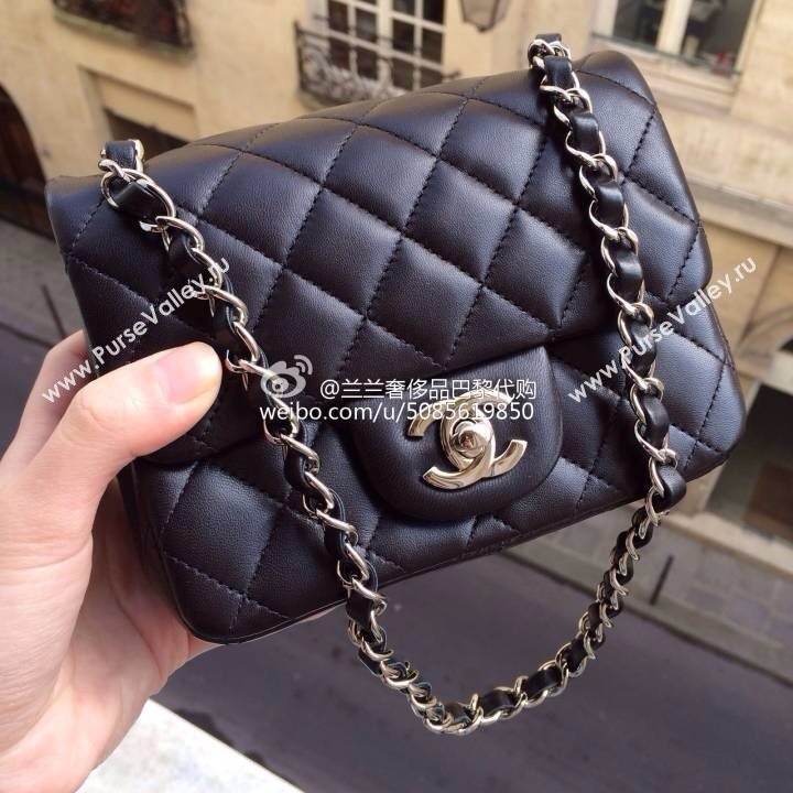 Chanel A1115 lambskin small classic flap handbag black bag 5770