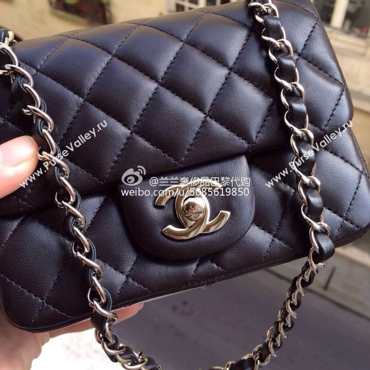 Chanel A1115 lambskin small classic flap handbag black bag 5770