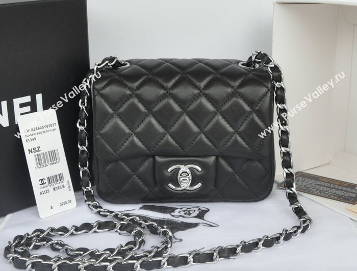 Chanel A1115 lambskin small classic flap handbag black bag 5771