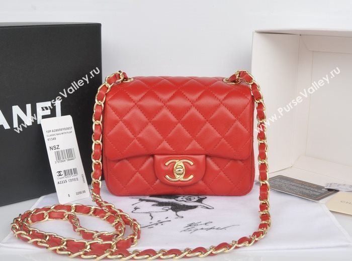 Chanel A1115 lambskin small classic flap handbag red bag 5772