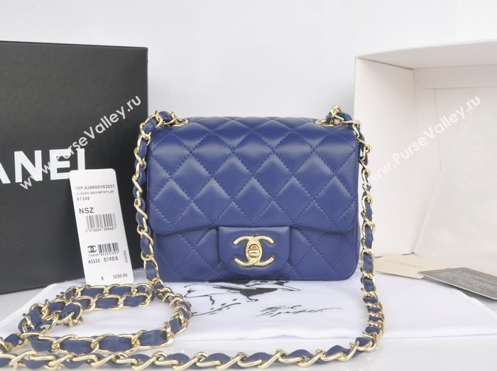 Chanel A1115 lambskin small classic flap handbag blue bag 5774