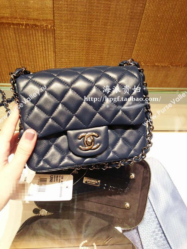 Chanel A1115 lambskin small classic flap handbag blue bag 5774