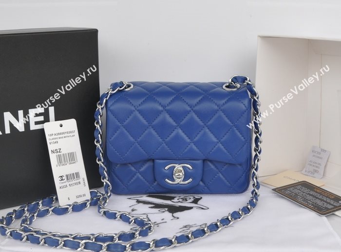 Chanel A1115 lambskin small classic flap handbag blue bag 5780
