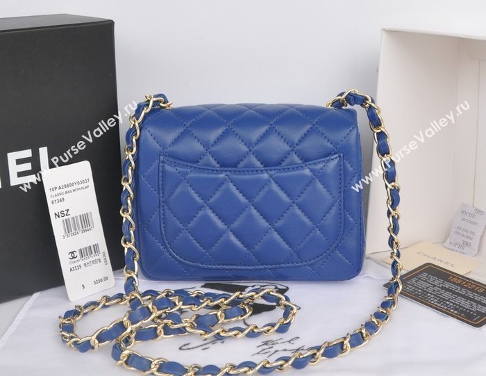 Chanel A1115 lambskin small classic flap handbag blue bag 5781