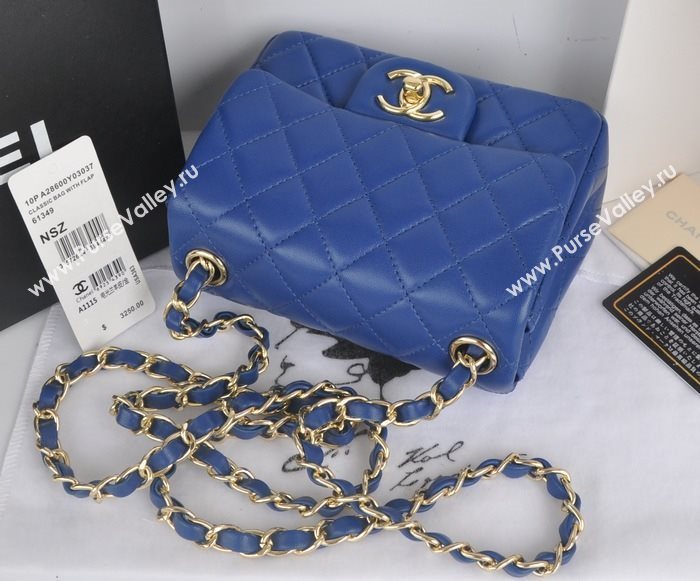 Chanel A1115 lambskin small classic flap handbag blue bag 5781