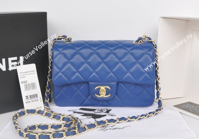 Chanel A1116 lambskin small classic flap handbag blue bag 5782