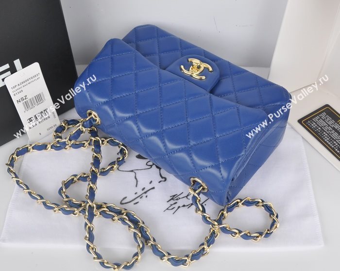 Chanel A1116 lambskin small classic flap handbag blue bag 5782