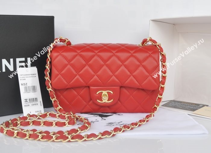 Chanel A1116 lambskin small classic flap handbag red bag 5783