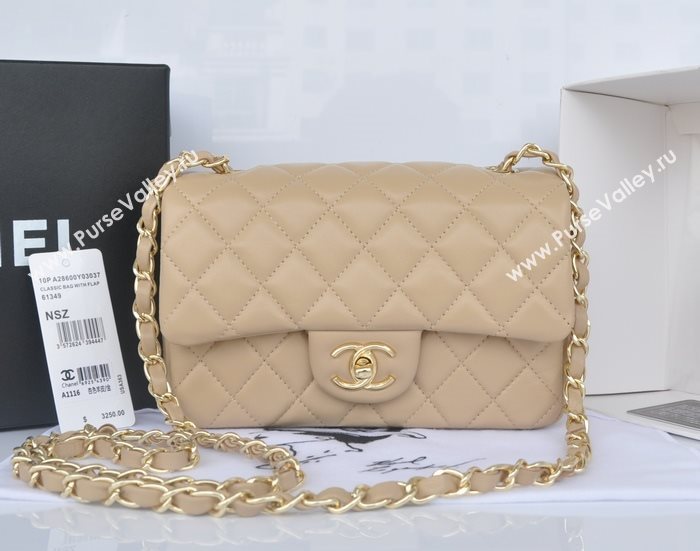 Chanel A1116 lambskin small classic flap handbag apricot bag 5787