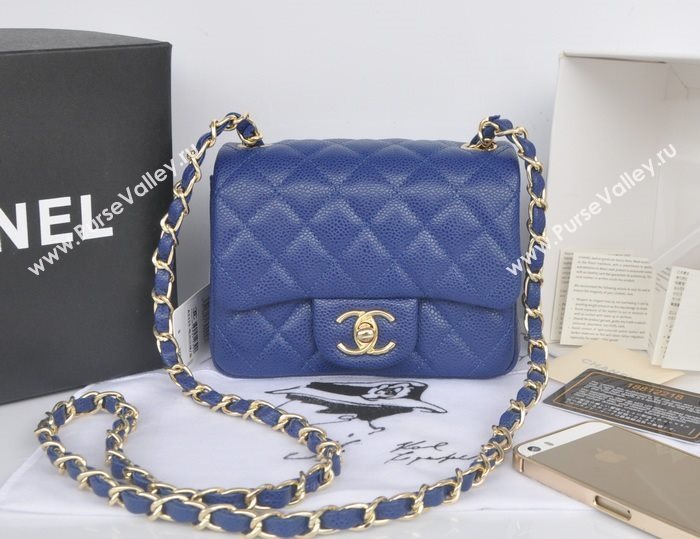 Chanel A1115 caviar lambskin small classic flap handbag blue bag 5788