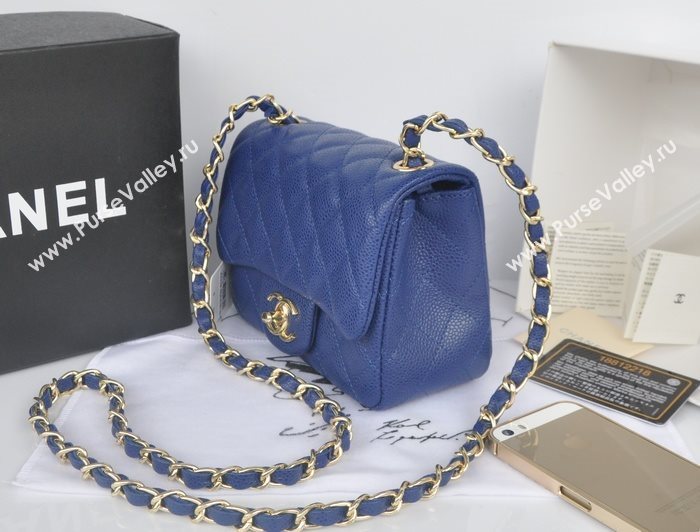 Chanel A1115 caviar lambskin small classic flap handbag blue bag 5788