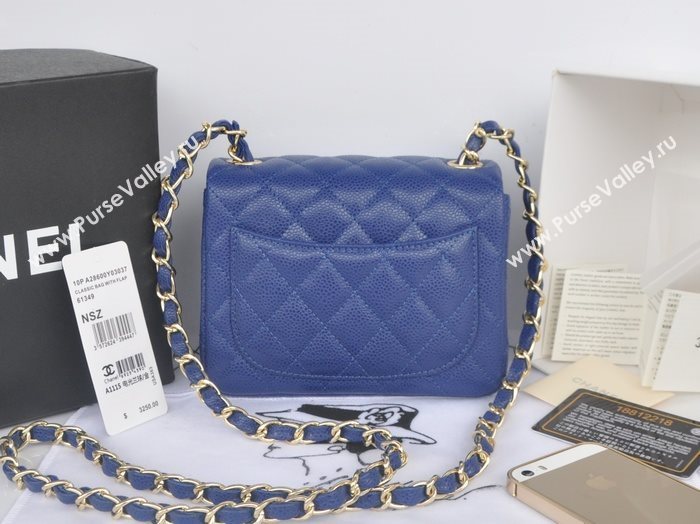 Chanel A1115 caviar lambskin small classic flap handbag blue bag 5788