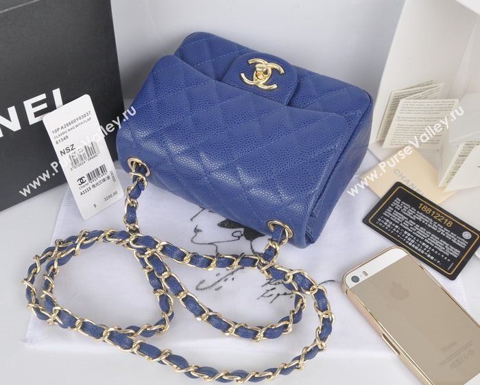 Chanel A1115 caviar lambskin small classic flap handbag blue bag 5788