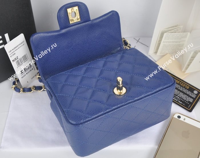 Chanel A1115 caviar lambskin small classic flap handbag blue bag 5788