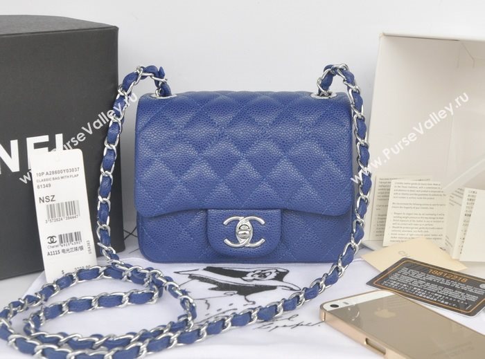 Chanel A1115 caviar lambskin small classic flap handbag blue bag 5789