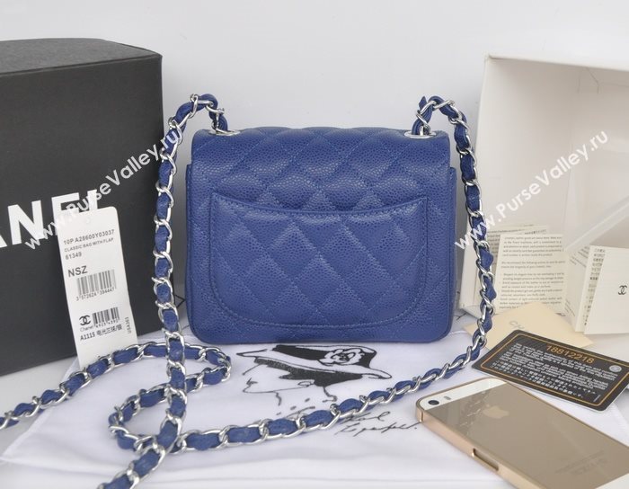 Chanel A1115 caviar lambskin small classic flap handbag blue bag 5789