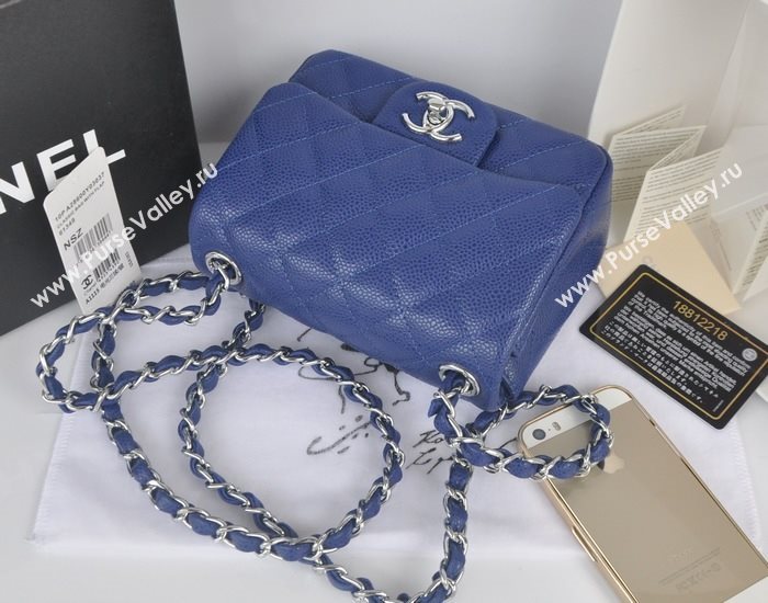 Chanel A1115 caviar lambskin small classic flap handbag blue bag 5789