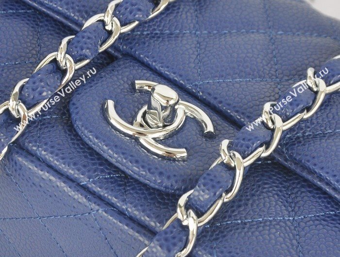 Chanel A1115 caviar lambskin small classic flap handbag blue bag 5789